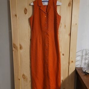 Due Per Due Veste Orange 100% Linen Dress Long Maxi sleeveless